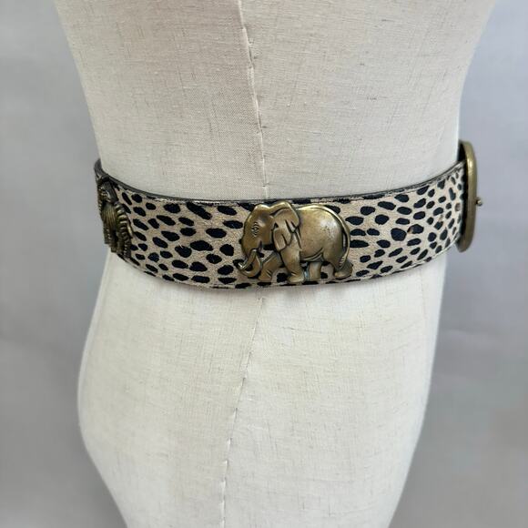 Vintage Made in USA Leopard Calf Hair Belt Brass Elephant Zebra Y2k Safari Small